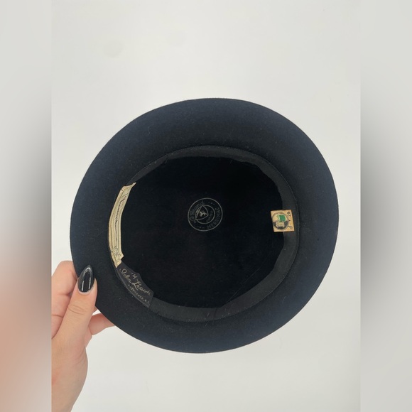 Vintage MCM Black Fur Felt Bowler Hat With Gold Appliqué & Rhinestones - Picture 9 of 14